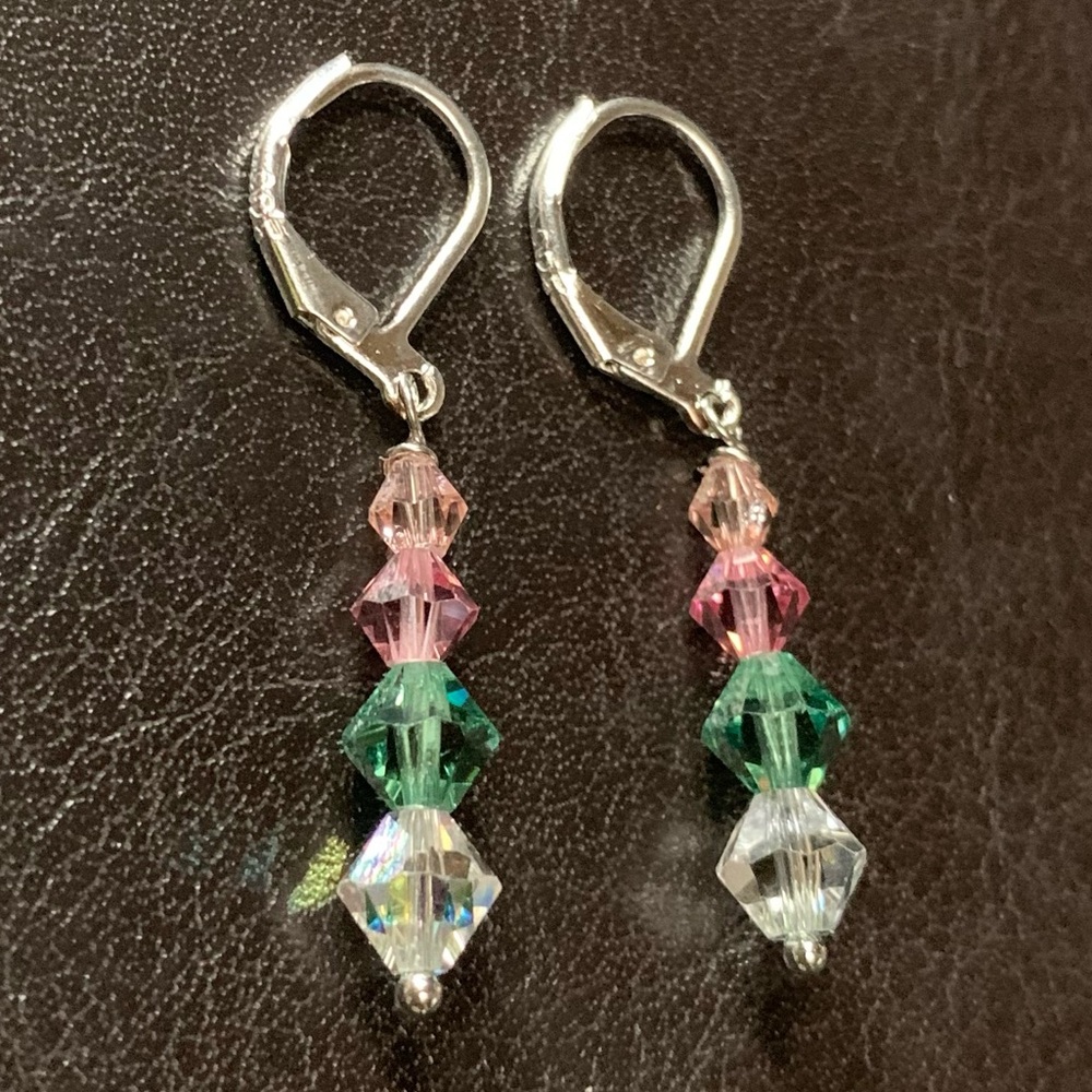 ❤️5/$15 Swarovski Crystal Multicolor Handcrafted Beaded Silver Earrings